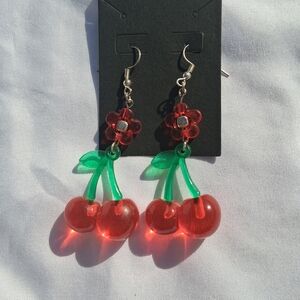Cherry and Flower Dangle Earrings